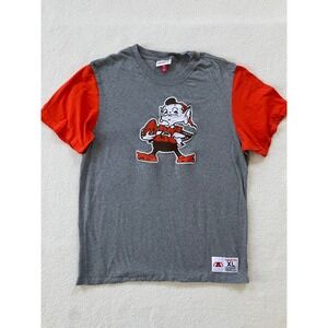 Mitchell & Ness Mens XL T-Shirt Gray Orange Cleveland Browns Brownie the Elf NFL